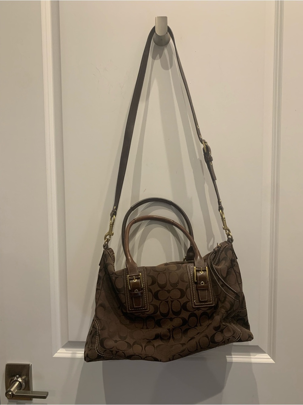Coach Brown Signature-Print Crossbody Satchel